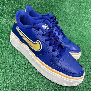 Nike Air Force 1 Lv8 Royal Gold Blue AR0734-400 GS Size 6.5Y pre-owned.